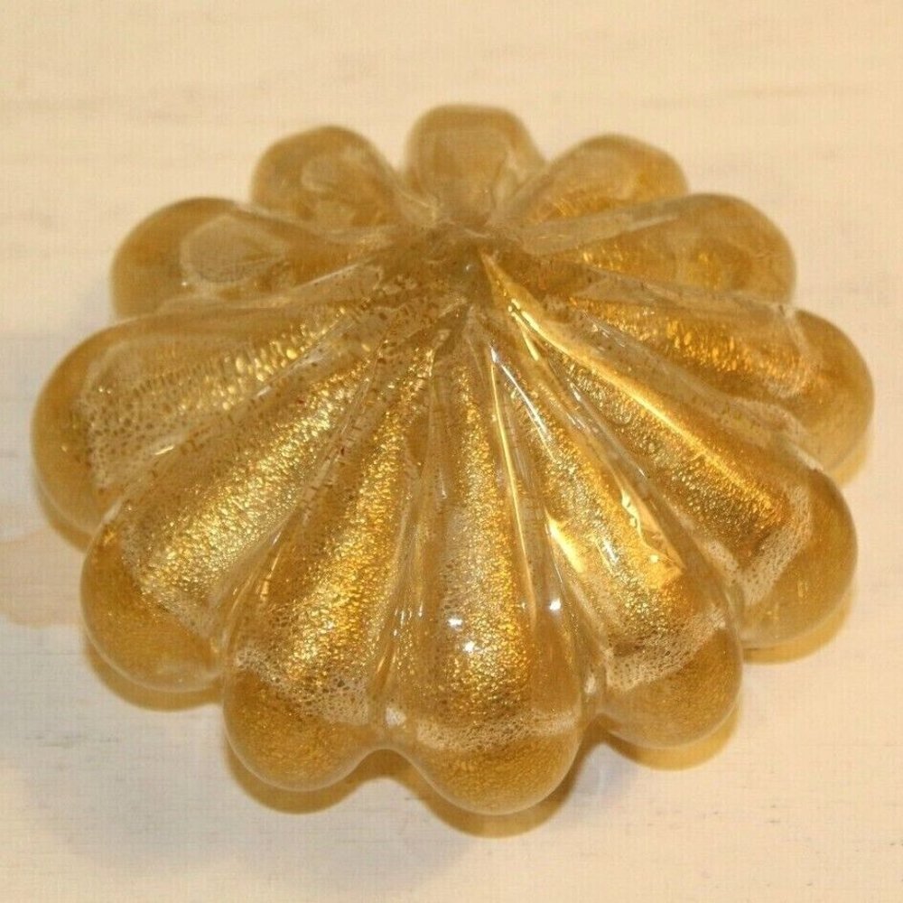 Vintage Barovier Toso? Murano Art Glass Paperweight Ribbed Gold Flakes Tapered